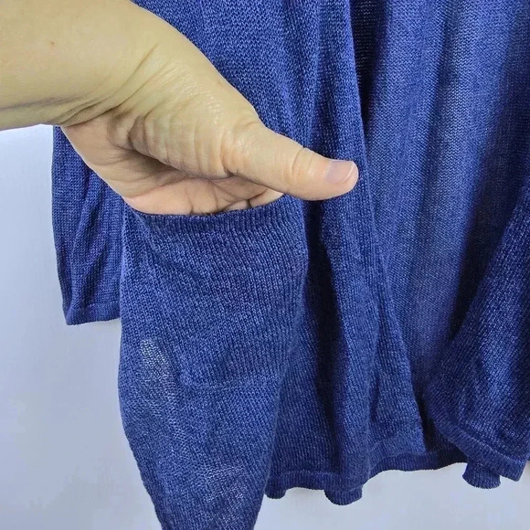 J. Jill Women's  Open Front Long Linen Blend Teal Sweater Size Large Petite - Picture 3 of 9